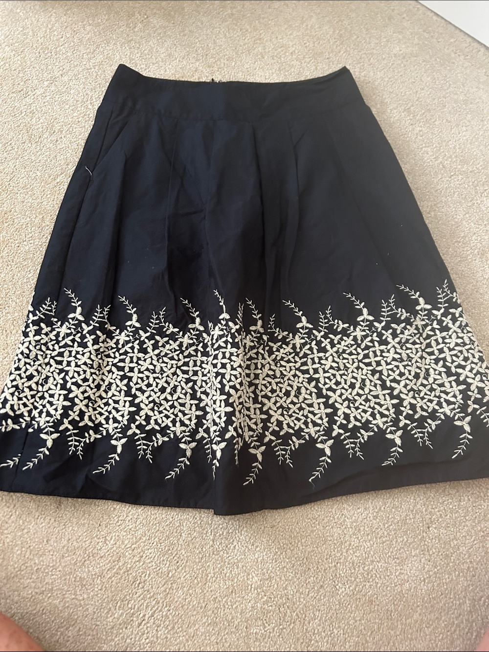 Banana Republic Black A-Line Skirt with Cream Embroidered Border